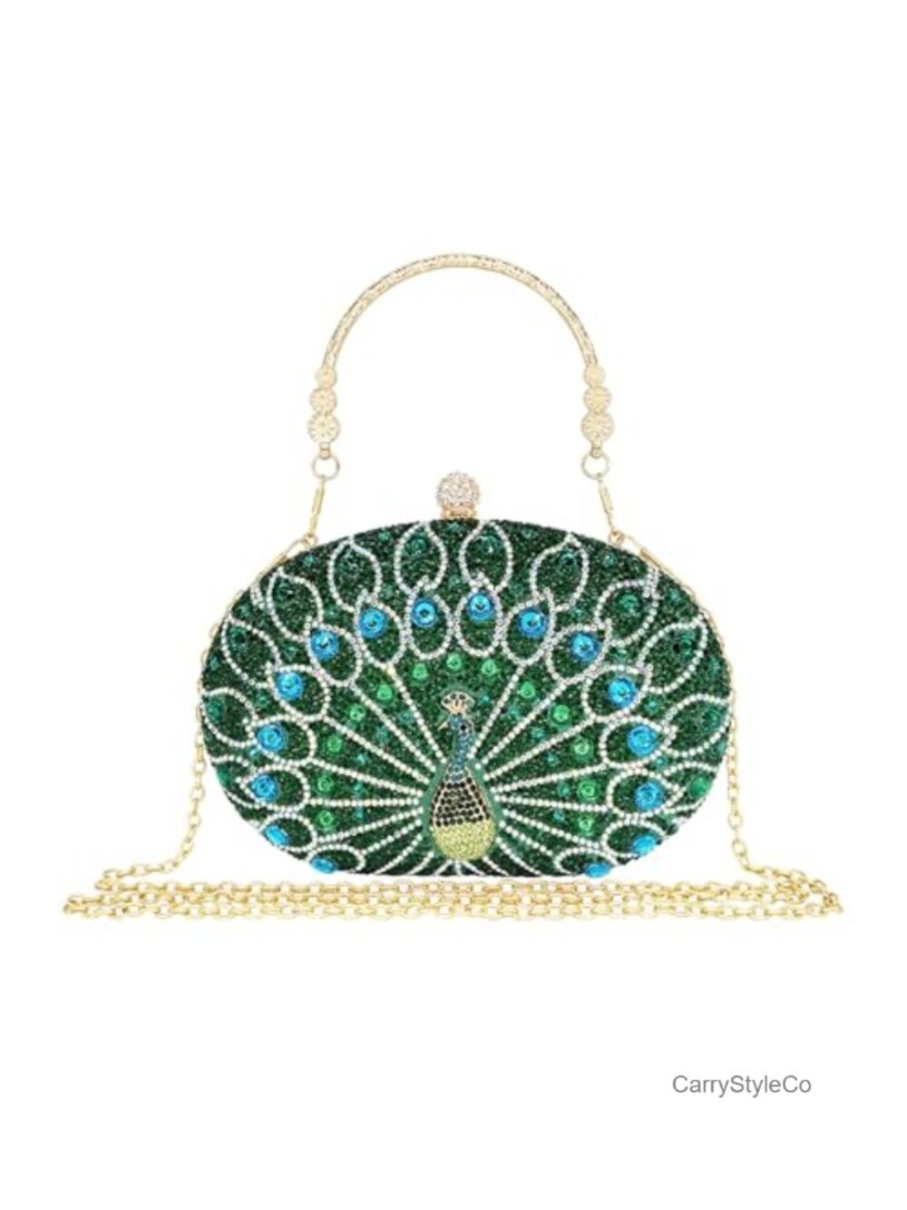 Rhinestone Peacock Clutch Evening Bag with Chain Strap